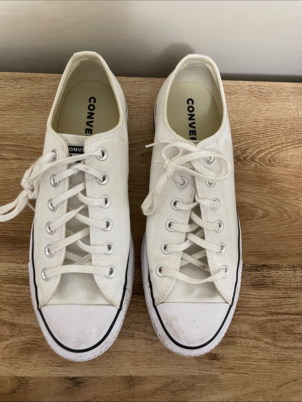 Converse White Low Top Canvas Sneakers with Black Trim
